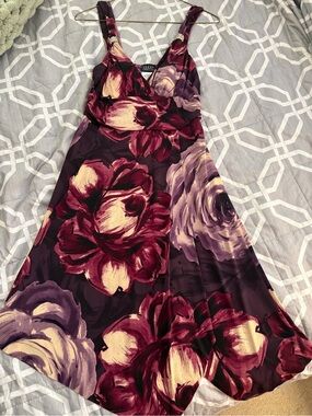 Joyce Leslie burgundy, beige floral maxi dress size medium